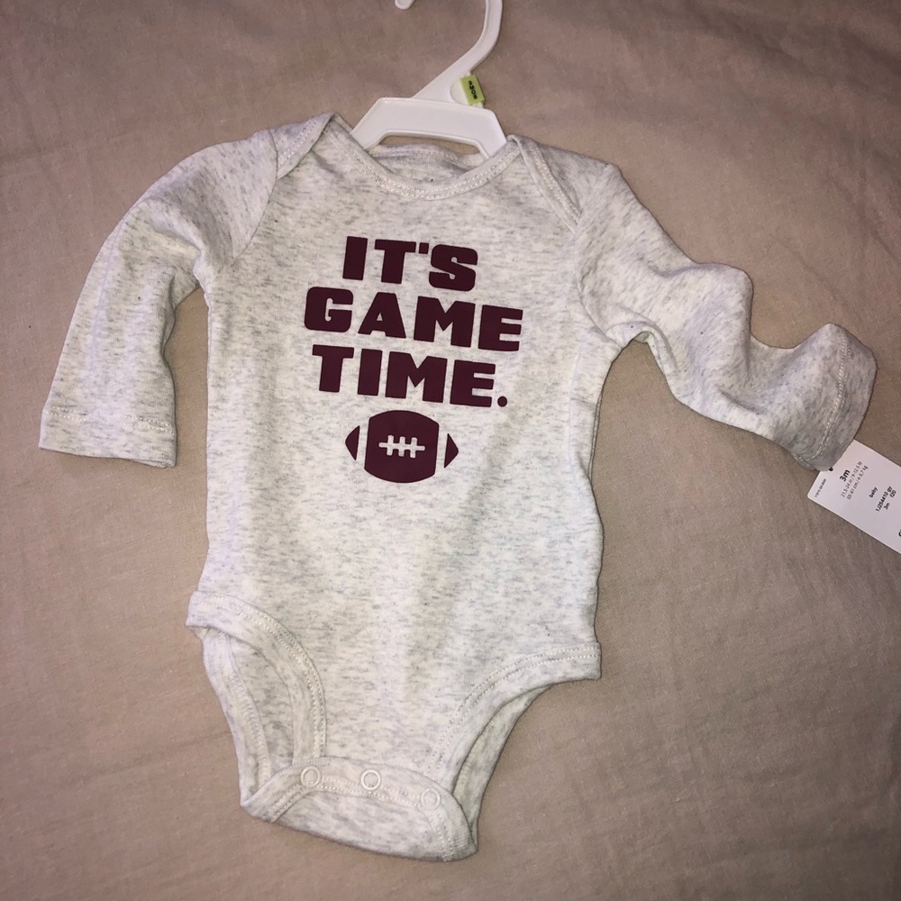 Carter’s gray onesie “game time” size 0-3 mo